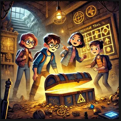 The four friends decoding a map together