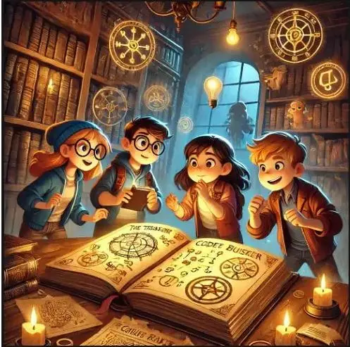 Kids solving puzzles on a treasure hunt